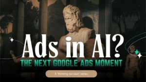 AI-powered digital advertising concept with search, analytics, and marketing automation visualized through futuristic technology.